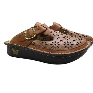 Alegria Star Cutout Tan Dusty Cognac Platform Leather Mules